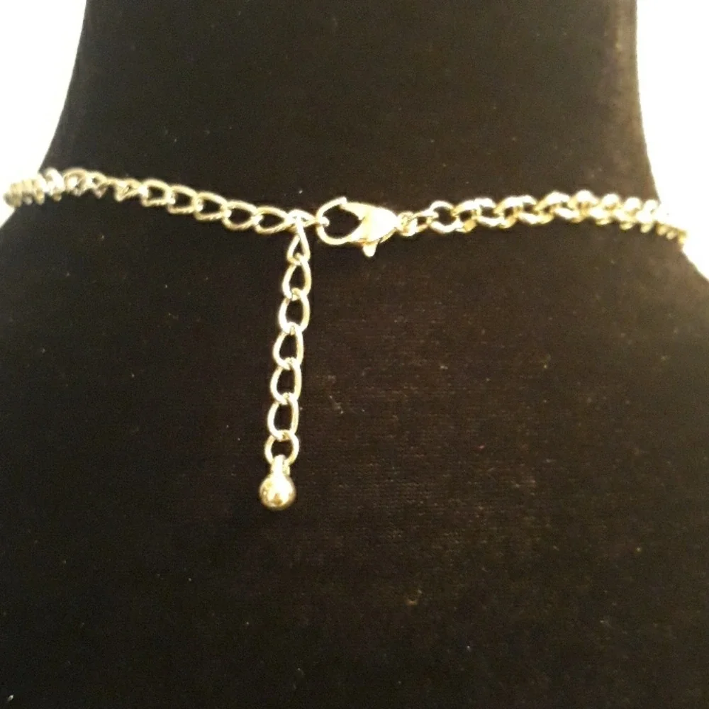 Silver Tone Light Blue Teardrop Rhinestone Statement‎ Bib Necklace Adjustable